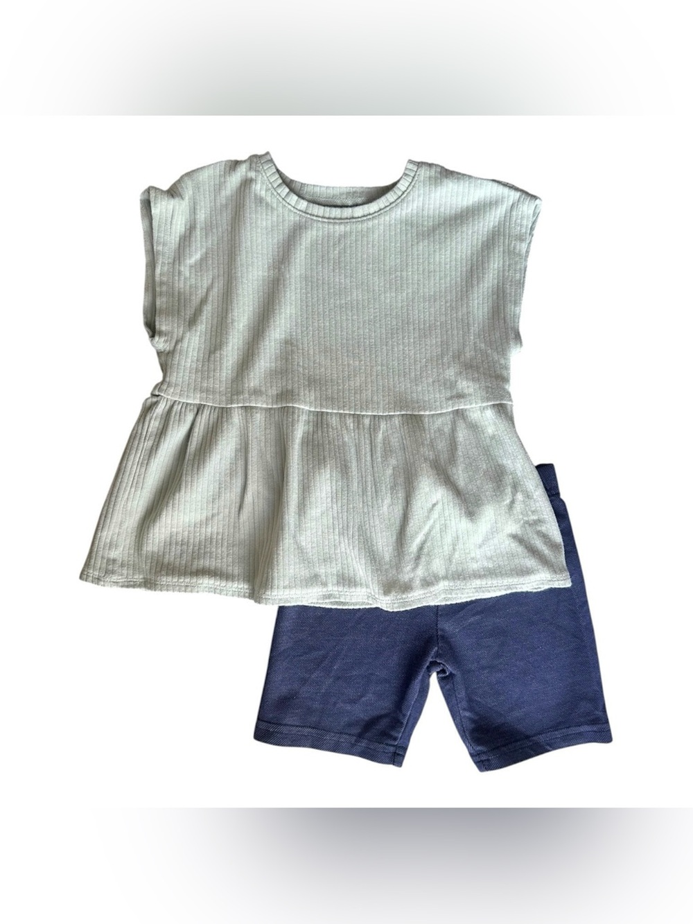 Carter's 4T Girls Green Sage top and blue denim stretch legging shorts set